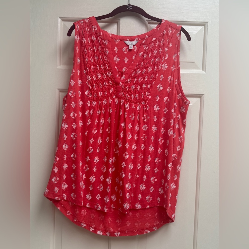 Lucky Brand Red Sleeveless V-Neck Blouse Pleated Size XL